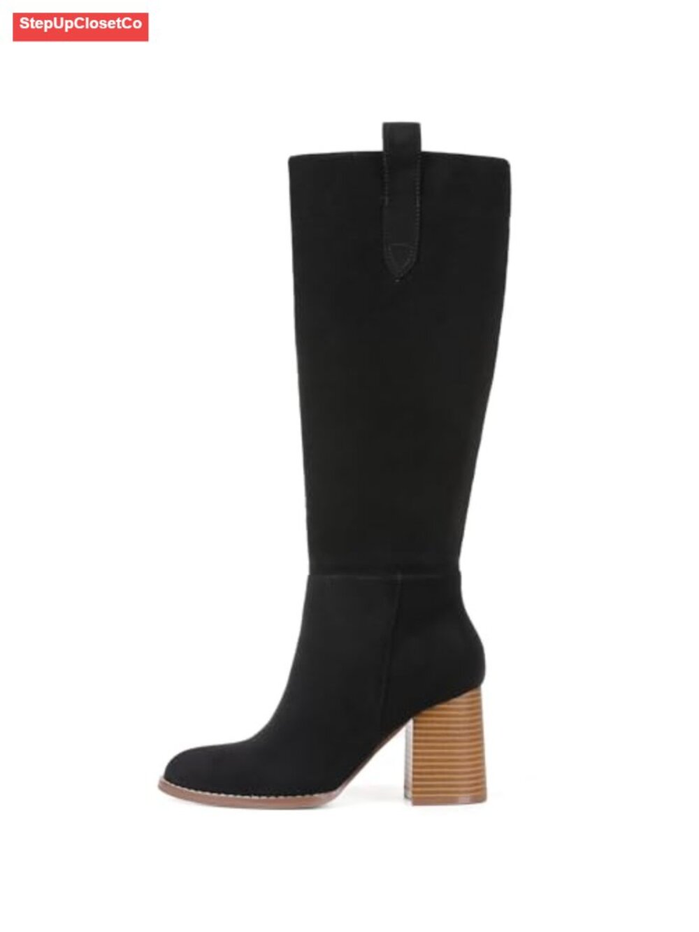 Suede Knee High Boots for Women Chunky Heel Tall Boots Round Toe